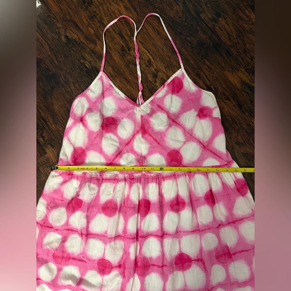 Anthropologie Maeve Maxi Dress | Geneva Pink & White Polka Dot Tie Dye Sz Large - Picture 12 of 15